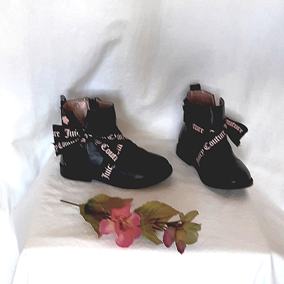 JUICY COUTURE Black Moto Booties, Pink & Black Ribbon/Bows - Picture 7 of 16